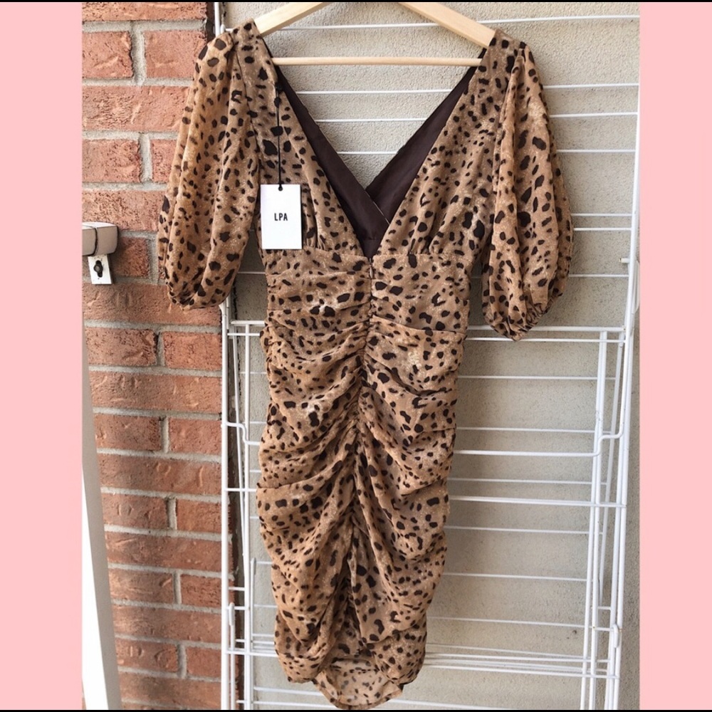 Revolve LPA Puff Sleeve Leopard Dress